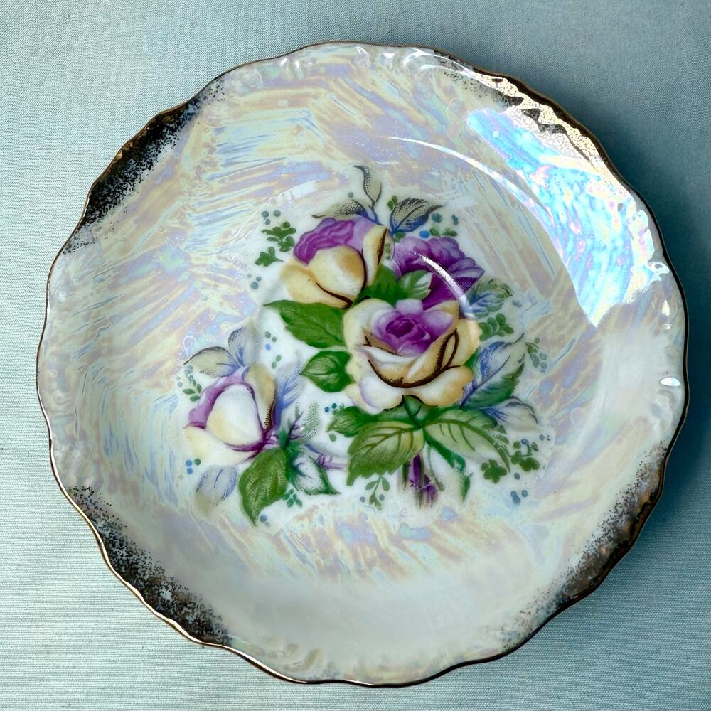 Vintage Nasco Del Coronado Iridescent Purple Rose Gold Accent Saucer Side Plate